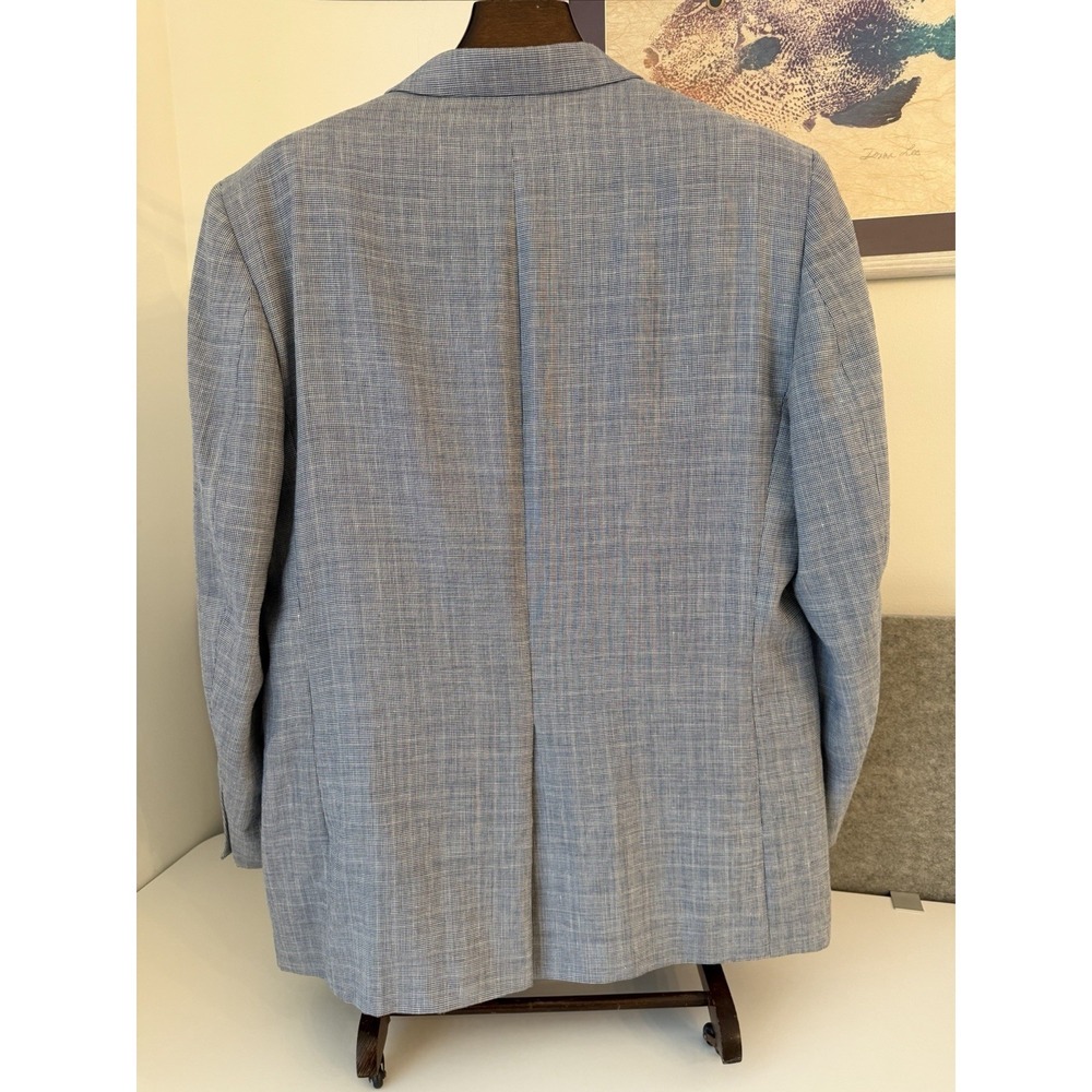 Jos A Bank 46L Blazer Linen Wool Blue Mini Plaid Checked Sport Coat Suit Jacket - Picture 3 of 10